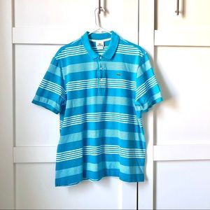 Striped sky blue and white Lacoste polo